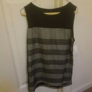 Ann Taylor LOFT Sheer Sequin Striped Sleevless Top Grey and Black size XSmall
